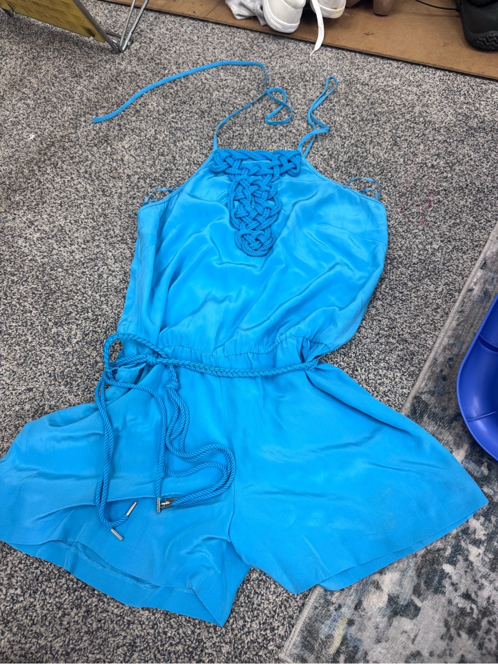 Trina Turk Turquoise Braided Halter Romper